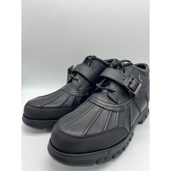 Polo Ralph Lauren Dover III Black Leather Lace Up Buckle Boots Men’s Size 14D - Picture 9 of 16